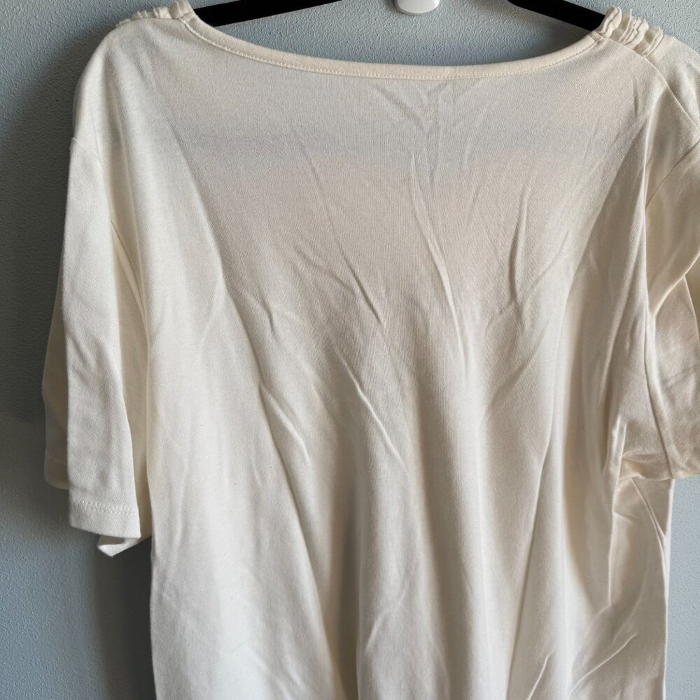 Crystal Kobe Womens Cream Ivory Short Sleeve Ruffle V-Neck Tee 2X Basic Casual - Picture 5 of 9